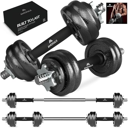 Amonax 15KG Verstellbare Hanteln, Hantelset, Kurzhanteln Gewichte Dumbbells Langhantelstange, Gusseisen Weight 7,5 kg 2er Set männer Frauen, langhanteln Krafttrainingsgeräte für zuhause Gym fitness von Amonax