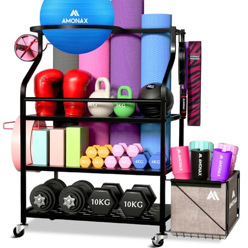 Amonax Hantelständer Fitnessstudio, Kettlebell Rack Kurzhantelständer Yoga Matte Regal, Hantel Ständer Für Langhantelpolster Faszienrolle, Fitness Geräte Zuhause Home Organizer Gym Zubehör Für Frauen… von Amonax