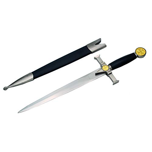 Amont Dolch Frühmittelalterliche S0171, vernickelter Knopf und Schutzgitter mit goldenen Details und schwarzem Griff, Gesamtgröße 42 cm mit Stahlblatt, Schwarze Scheide Amont Dolch Frühmittelalterliche S0171, vernickelter Knopf und Schutzgitter mit goldenen Details und schwarzem Griff, Gesamtgröße 42 cm mit Stahlblatt, Schwarze Scheide von Amont