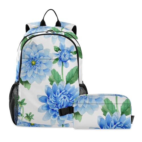 Amooorous Blauer frischer einfacher Blumen-Rucksack mit Lunchbox für Jungen und Jungen, Schulrucksack mit Lunchbox, Jungen-Rucksäcke und Lunchbox, 9–10 Jahre, Blaue frische einfache Blume von Amooorous