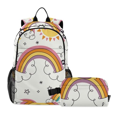 Amooorous Rucksack mit buntem Cartoon-Motiv, niedlicher Regenbogen-Rucksack mit Lunchtasche, Schultasche für Jungen von 10–12 Jahren, Bunte Cartoon-Regenbogenfarben von Amooorous