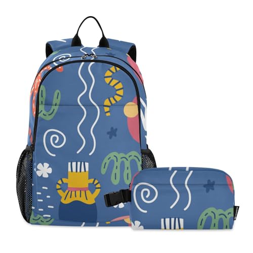 Amooorous Rucksack mit buntem abstraktem Muster, für Schule und Lunchtasche, Schultasche und Lunchbox-Set für Jungen, Büchertaschen mit Lunchbox für Jungen im Alter von 8–10 Jahren, Bunte, abstrakte von Amooorous