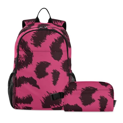 Amooorous Rucksack und Lunchbox für Jungen und Jungen, Pfirsich-Leopardenmuster, Schulrucksack mit Lunchbox, Büchertasche für Jungen von 7–10 Jahren, Peach Leopard von Amooorous