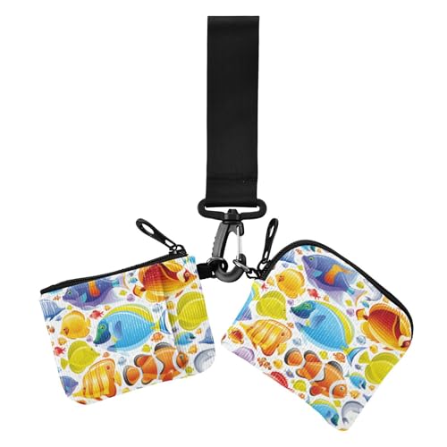 Bunte Reise-Unterwasserfische für Damen, Kartenetui, kompakte Größe, Karten-Organizer, Geldbörse mit Reißverschluss, Münzfach für Damen, 2 Stück, Bunte Unterwasserfische, 1 size, Casual von Amooorous