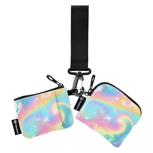 Colorful Fantasy Starry Sky Damen Dual Wallets Visitenkartenetuis Kompakte Größe Reißverschluss Geldbörse Geldbörse mit Handgelenkschlaufe für Frauen 2 Packungen, Bunter Fantasie-Sternenhimmel, 1 von Amooorous