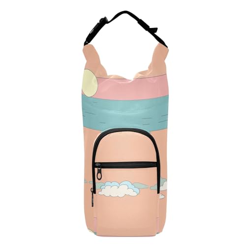 Eine einfache, bunte Cartoon-Zeichnung Wasserflasche Tragetasche und Etui, leichter Rucksack mit Kordelzug, mit Flaschenhalter, passend für 590 ml, 680 ml, 907 ml, 1134 ml Flaschen von Amooorous