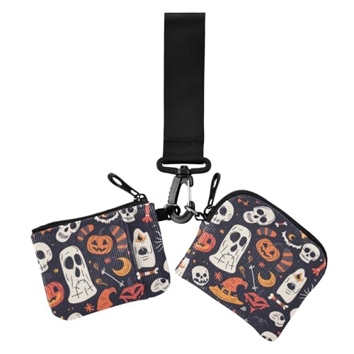 Halloween Damen Münzgeldbörsen Kartenetuis Klein Abnehmbares Visitenkartenetui Geld Organizer mit Reißverschlusstasche für Arbeit Reisen 2 Packungen, Halloween, 1 size, Casual von Amooorous