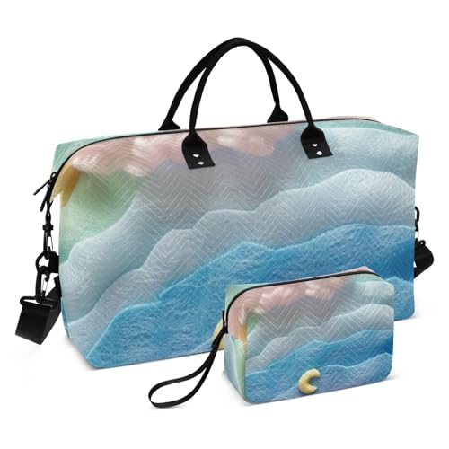 Neo-Realism Marshmallow-Regenbogen, weiße Wolken, Reisetasche, Reisetasche, Schultertasche, Wochenend-Tragetasche, Turnbeutel mit verstellbarem Riemen zum Wandern, multifunktional, Neo-Realismus von Amooorous