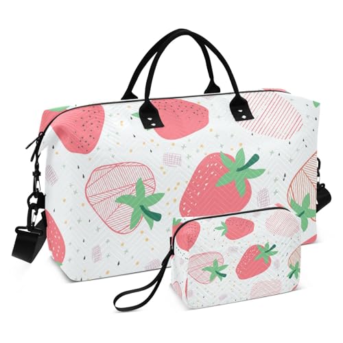 Red Design Strawberry Große Reisetasche / Reisetasche, groß, Handgepäck, Flughafentasche, Turnbeutel mit Kulturbeutel für Yoga, wasserdicht, Rotes Design Erdbeere, 1 size von Amooorous