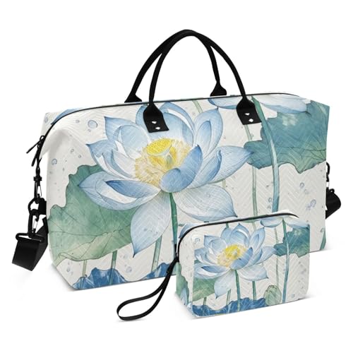 Reisetasche mit chinesischem Blumenmotiv, für Wochenend/Übernachtung, mit verstellbarem Riemen, für Geschäftsreisen, faltbar, blaue chinesische Blume, Einheitsgröße, Blaue chinesische Blume, 1 size von Amooorous