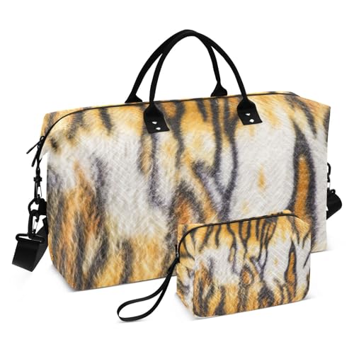 Tigers Skin Gold Reisetasche für Übernachtung, Schultertasche, Wochenendtasche, Übernachtungstasche, Turnbeutel, Kulturbeutel für Reisen, 2-teiliges Set, Tigerhaut Gold, 1 size von Amooorous