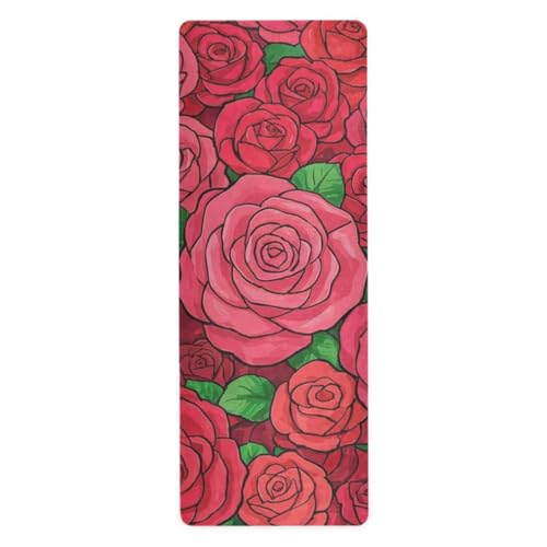 Yogamatte mit niedlichem Cartoon-Blumenmuster, mit Gurt für Pilates, bedruckt, rutschfest, mit Tasche, 180,3 x 66 cm von Amooorous