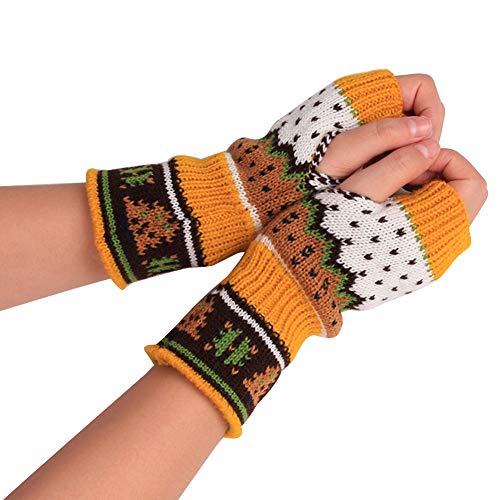 Amorar Damen Mädche Winterhandschuhe Gestrickte Fingerlose Armstulpen Gestrickte Handstulpen Armwärmer Stulpen Fäustlinge Weihnachtsbaum-Handschuhe Halbfingerhandschuhe lang Handwärmer von Amorar