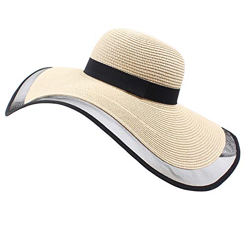 Amorar Frauen Sonnenhüte Strohhut Faltbare Sommerhut Mesh Elegant Strand Reise Hut Breiter Krempe Headwear UV Schutz Strandmütze Partyhut von Amorar