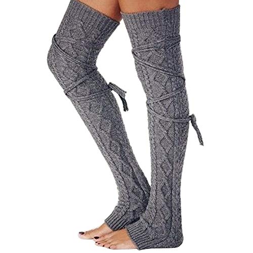 Amorar Frauen Thermosocken Oberschenkel Hohe Knit Beinlinge Extra Lange Dance Socken Winter Leggings Strumpf Stiefel Manschette Abdeckung Tops Lange Socken Lace-up Rohr Socken von Amorar