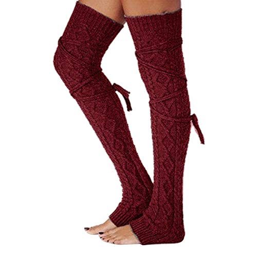 Amorar Frauen Thermosocken Oberschenkel Hohe Knit Beinlinge Extra Lange Dance Socken Winter Leggings Strumpf Stiefel Manschette Abdeckung Tops Lange Socken Lace-up Rohr Socken von Amorar