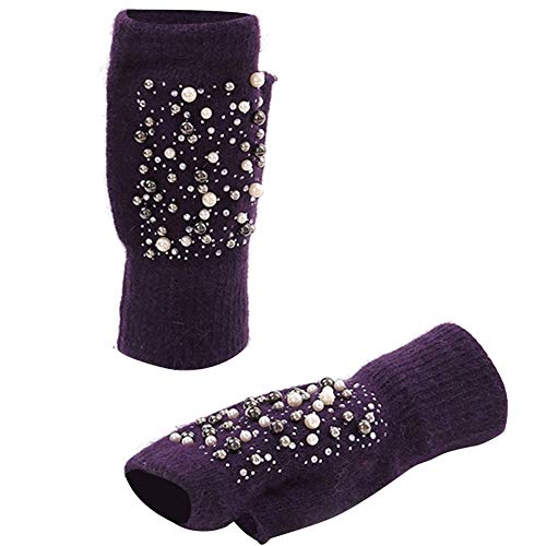 Amorar Frauen Winterhandschuhe Armstulpen Handstulpen Pulswärmer Strickhandschuhe Fingerlose Handschuhe halbe Fingerhandschuhe Fausthandschuhe mit Bohrer und Perle von Amorar