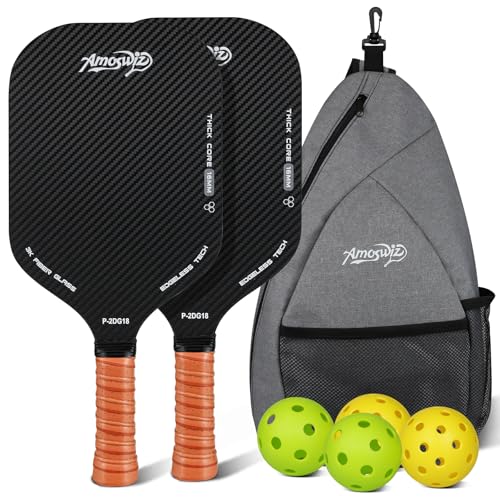Amoswiz Edgeless Pickleball Paddel 2er Set Premium Fiberglas Schwarz Pickleball Schläger 3K Carbon Oberfläche Amoswiz Edgeless Pickleball Paddel 2er Set Premium Fiberglas Schwarz Pickleball Schläger 3K Carbon Oberfläche von Amoswiz