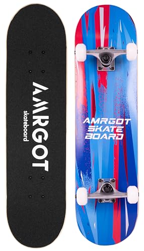 Amrgot Skateboards für Anfänger, 78,7 x 20,3 cm, komplettes Skateboard für Kinder, Jungen, Mädchen und Erwachsene, 7-lagiges Ahornholz, Doppel-Kick-Deck konkav, Standard- und Trick-Skateboard von Amrgot