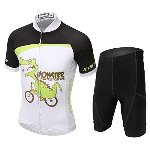 Amur Leopard Jungen Fahrrad Set Mädchen Quick Dry Kurzarm Trikot & Radhose Atmungsaktiver Radsport Anzüge, Kleine Dinosaurier, 122-128(Herstellergröße: L) von Amur Leopard