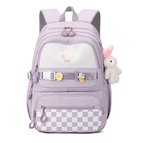 Amythe Schulrucksack Mädchen Rucksack Schule Teenager mit Niedlichem Anhänger, Leichter Wasserdicht Daypack, 29 Liter Modisch Schultasche Mädchen für Schule oder Reisen - Lila Amythe Schulrucksack Mädchen Rucksack Schule Teenager mit Niedlichem Anhänger, Leichter Wasserdicht Daypack, 29 Liter Modisch Schultasche Mädchen für Schule oder Reisen - Lila von Amythe