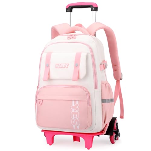 Amythe Schulrucksack Trolley für Mädchen, 30L Rucksack Schule Teenager, Laptop Rucksack mit Rollen 16 Zoll, Schulranzen Mädchen mit 6 Räder, Lässig Daypack für Reisen ab 9 Jahre，Rosa von Amythe