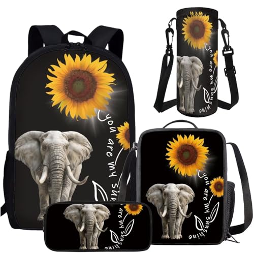 Amzbeauty 4-in-1 Frosch-Rucksack-Set für Jungen und Mädchen, Tierdruck, Frosch-Rucksack mit Lunchtasche, Wasserflaschentasche, Federmäppchen, elefant von Amzbeauty