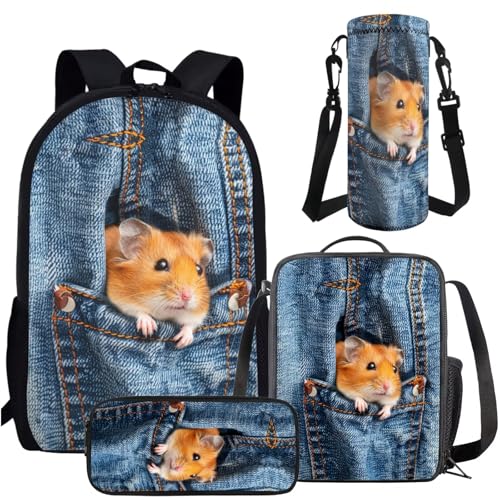 Amzbeauty 4-in-1 Husky-Hunderucksack-Set für Mädchen, Jungen, Kinder, Husky-Hund, Rucksack mit Lunchbox, Federmäppchen, Wasserflaschenhalter, Meerschweinchen von Amzbeauty