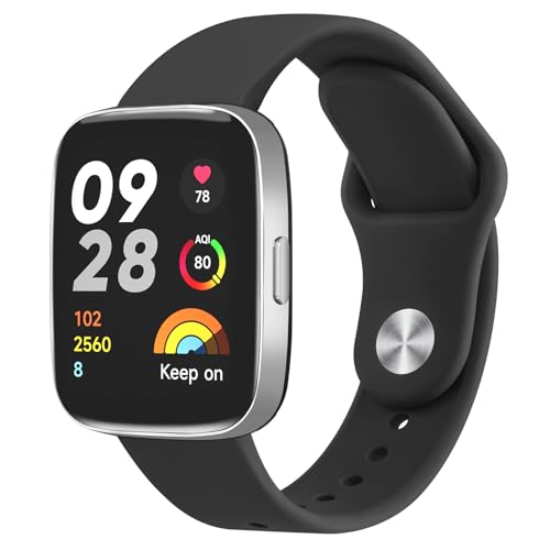 Amzpas Silikon Armband für Xiaomi Redmi Watch 3 Active Armband für Herren Damen, Wasserdichtes Sport Uhrenarmband Verstellbares Ersatzarmband für Redmi Watch 3 Active Armbänder, Schwarz von Amzpas