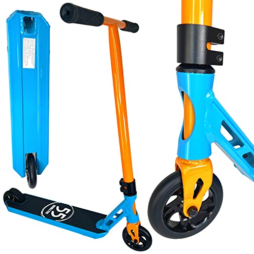 Double Five 55 Stunt-Scooter Park-Trick-Tret-Roller H=80cm + Fantic26 Sticker (Orange/Blau) von Anaquda