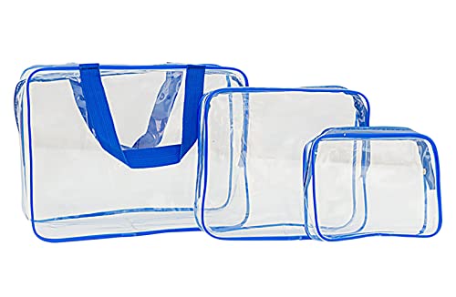 Anawakia 3 Stück Transparenter Kulturbeutel Kosmetiktasche durchsichtig Waschbeutel PVC Kosmetik Taschen (Blau) von Anawakia