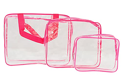 Anawakia 3 Stück Transparenter Kulturbeutel Kosmetiktasche durchsichtig Waschbeutel PVC Kosmetik Taschen (Rosa) von Anawakia