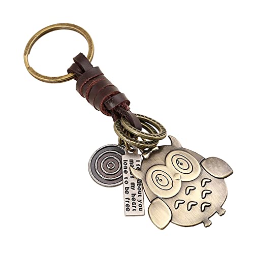 Anawakia Kreative Eule Schlüsselbund Eule Schlüsselanhänger Keychain Taschenanhänger Vintage Eule Anhänger PU-Leder Schlüsselbund Auto Keys Deko Anhänger Schlüsselanhänger (1 pcs) von Anawakia