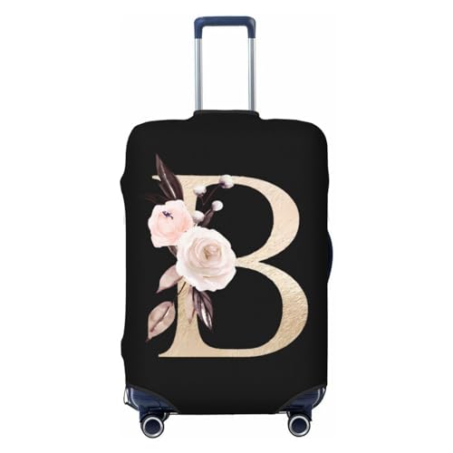 Reisegepäckhülle mit goldenem Blumenbuchstaben B, Spandex-Kofferschutztasche, goldener Blumenbuchstaben B, kratzfest, passend für 18-32 Zoll großes Gepäck, Kofferhülle für Kinder und Erwachsene, klein von Anceky