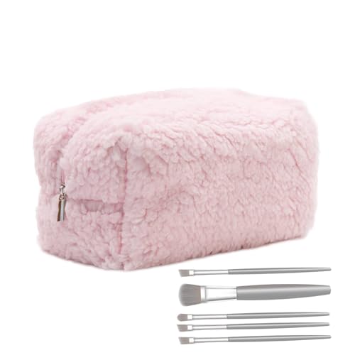 Ancsttu Plüsch-Make-up-Tasche,Fuzzy-Make-up-Tasche | Aufbewahrungsorganisator für Plüschbürsten | Ästhetische Kosmetik-Aufbewahrungstasche, großes Federmäppchen für Reisen im Freien von Ancsttu