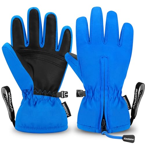 Andake Kinderhandschuhe, Winddichte, wasserdichte, Warme Winterhandschuhe, Skifahren, Outdoor-Sport, Reithandschuhe, Jungen und Mädchen（Blau, 7-10 Jahr） von Andake