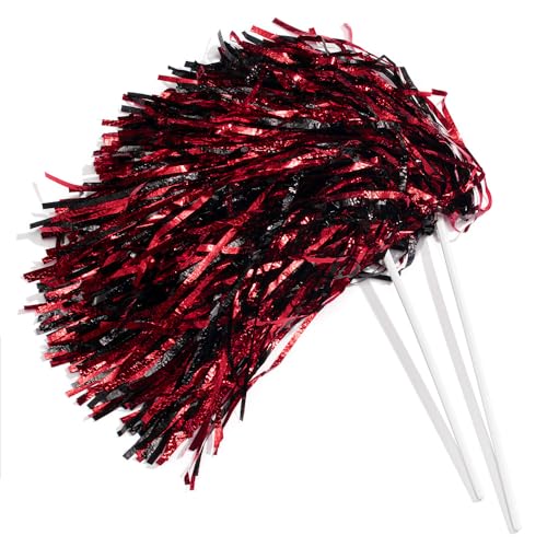 Anderson's Cheerleading-Pom-Pom-Set, Rot und Schwarz, metallisch, strukturiert, 10 Stück, Folien-Poms, Cheering Squad, Teamgeist, Fanausrüstung, Andenken von Anderson's