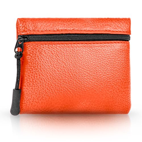 Andibro Damen Geldbeutel, Veganes Leder Geldbörse,Kleingeldbörse Tragbares Leder Geldbeutel Weiches Mini Kleingeldfach für Halter Kreditkarte Schlüssel (Orange) von Andibro