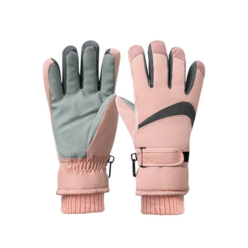 Andiker Damen wasserdichte Skihandschuhe, Winter Touchscreen Thermohandschuhe mit Fleece, Winddichte Snowboardhandschuhe für Skifahren, Laufen und Radfahren (Rosa-Grau) von Andiker