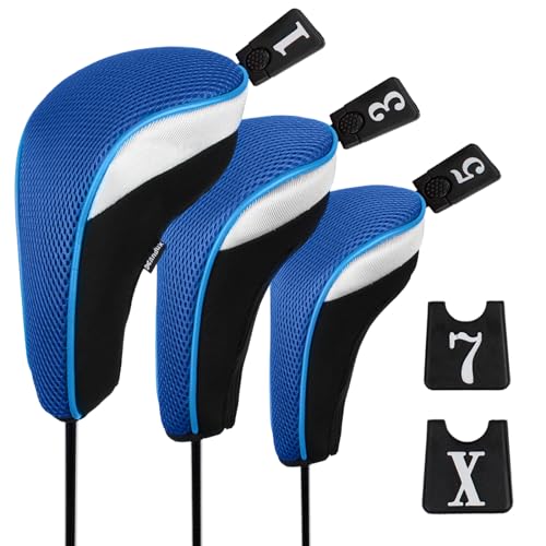 Andux Golf 460cc Driver Kopfhüllen Golfschläger Holzkopfhüllen 3 Stück Blau von Andux