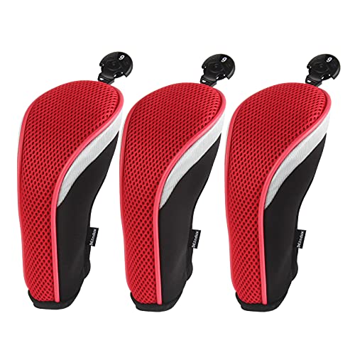 Andux Golf Hybrid Schlägerhauben mit austauschbarem Nummernschild, 3 Stück Rot von Andux