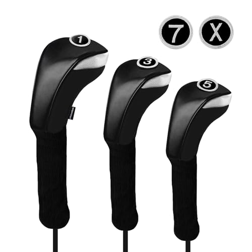 Andux 3 Stück/Set PU Golf Holz Schlägerhauben 460cc Driver mit langem Hals schwarz Andux 3 Stück/Set PU Golf Holz Schlägerhauben 460cc Driver mit langem Hals schwarz von Andux