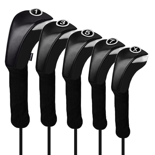 Andux 5 Stück/Set PU Golf Holz Schlägerhauben 460cc Driver mit langem Hals schwarz Andux 5 Stück/Set PU Golf Holz Schlägerhauben 460cc Driver mit langem Hals schwarz von Andux