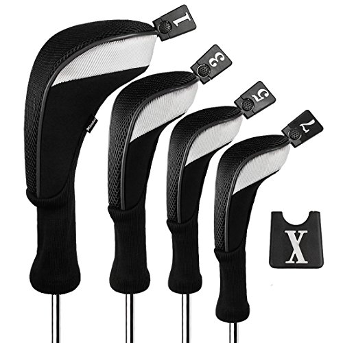 Andux Golf 460cc Driver Wood Head Cover mit langem Hals und baren Nummernschildern, 4 Stück, schwarz Andux Golf 460cc Driver Wood Head Cover mit langem Hals und baren Nummernschildern, 4 Stück, schwarz von Andux