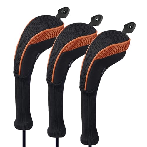 Andux Golf Hybrid Schlägerhaube mit langem Hals Nummernanhänger 3er-Pack CTMT-01 Orange von Andux