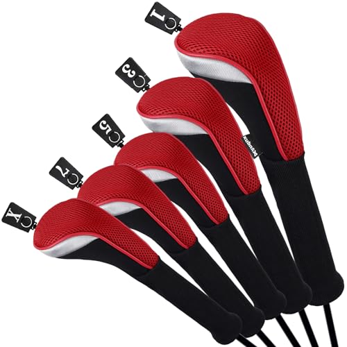 Andux Golf Schlägerkopfhüllen Driverkopfhüllen Holzkopfhüllen, 460cc Driver, extra Langer Hals, Rot 5 Stück/Set Andux Golf Schlägerkopfhüllen Driverkopfhüllen Holzkopfhüllen, 460cc Driver, extra Langer Hals, Rot 5 Stück/Set von Andux