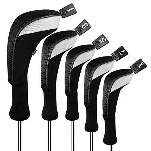 Andux Golf-Schlägerkopfhüllen für Holz mit langem Hals Packung mit 5 Schwarz Andux Golf-Schlägerkopfhüllen für Holz mit langem Hals Packung mit 5 Schwarz von Andux
