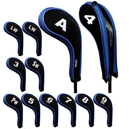 Andux Golfschläger Schlägerhauben Zahlendruck Langer Hals Reißverschluss 12 Stück/Set Schwarz/Blau von Andux