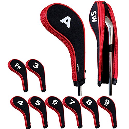 Andux Golfschläger Schutzhülle Golfeisenabdeckung mit Nummernaufdruck, Reißverschluss Lange Hals/Set, schwarz / rot Andux Golfschläger Schutzhülle Golfeisenabdeckung mit Nummernaufdruck, Reißverschluss Lange Hals/Set, schwarz / rot von Andux