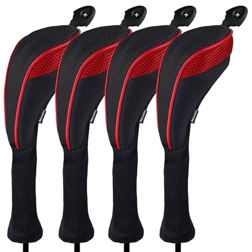 Andux Golfschlägerhauben CTMT-01, für Hybridschläger, mit langem Strumpf und austauschbarem Nummernetikett, 4 Stück - , rot Andux Golfschlägerhauben CTMT-01, für Hybridschläger, mit langem Strumpf und austauschbarem Nummernetikett, 4 Stück - , rot von Andux